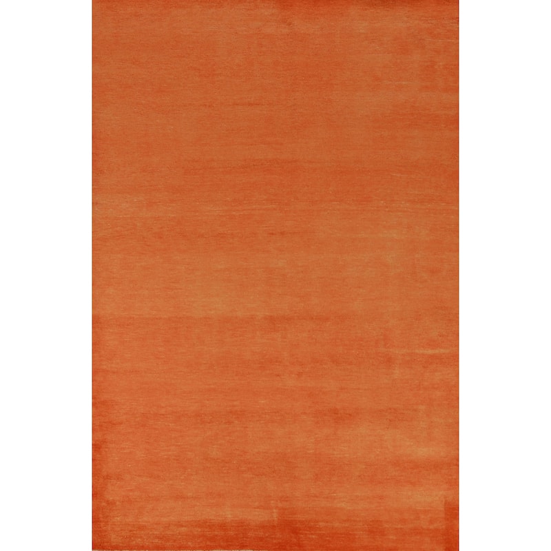 Hand Knotted Oriental 100% Wool Carpet Modern Solid Oranges & Rust Gabbeh Area Rug - 9' 2'' X 6' 0''
