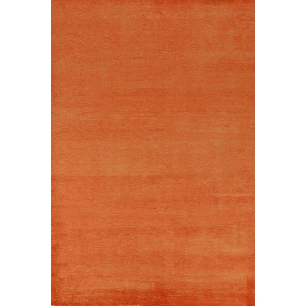 Hand Knotted Oriental 100% Wool Carpet Modern Solid Oranges & Rust Gabbeh Area Rug - 9' 2'' X 6' 0''