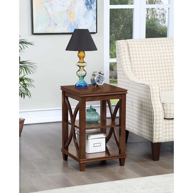 Farmhouse End Table - Rubberwood Nightstand with Shelves - 16x16x24 Inch Accent Table - 24