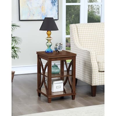 Farmhouse End Table - Rubberwood Nightstand with Shelves - 16x16x24 Inch Accent Table - 24