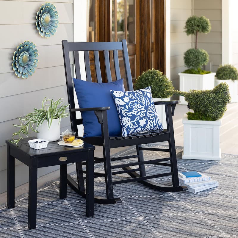 33 in. x 44 in. Black Slatted Eucalyptus Wood Outdoor Rocking Chair