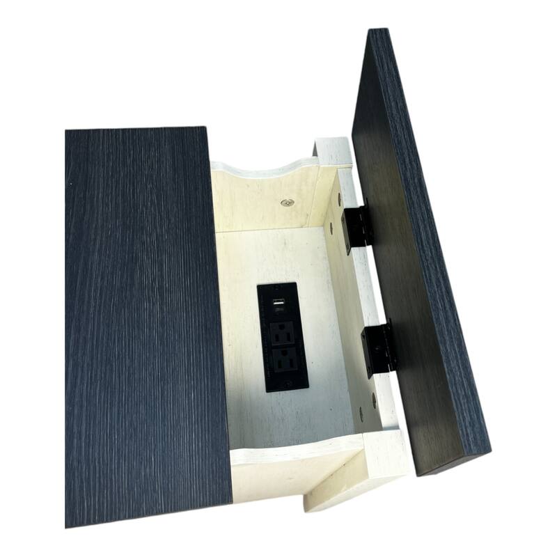 Farmhouse End Table Bedside Table With Charging Station, Night Stand With Barn Door And Drawer