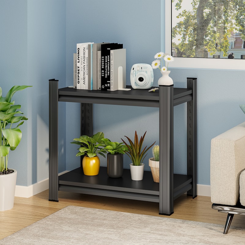 2-Layer Metal Storage Rack, Adjustable Divider Shelf, Office Vertical Storage Rack, Black, Assembly Required