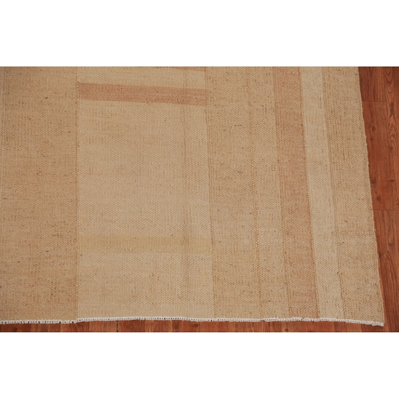 Hand Woven Oriental 100% Jute Carpet Southwestern Modern Beige & Ivories Kilim Area Rug - 9' 8'' X 8' 1''