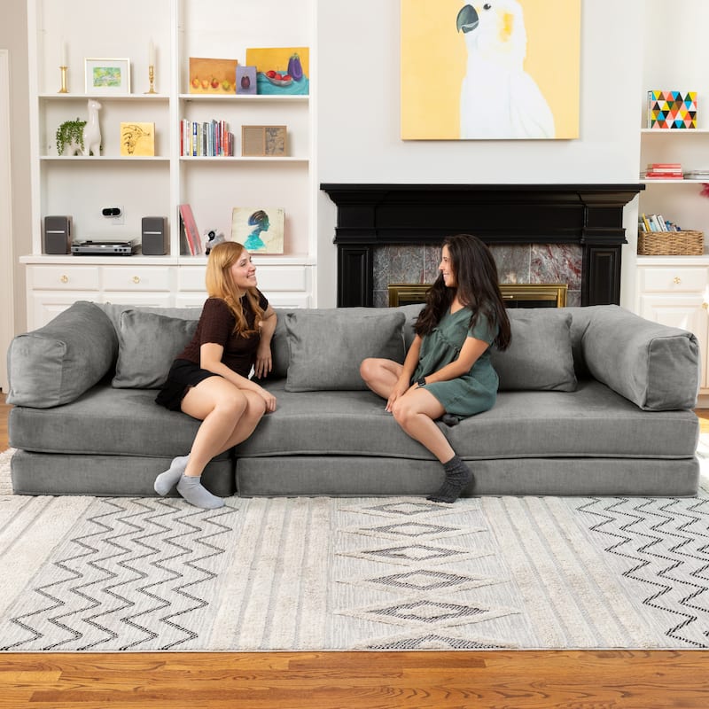 Jaxx Unsofa Modular Convertible Sectional Sofa with Fold Out King Sleeper Bed - 3-Seat Sofa. - Performance Microvelvet Elephant Dark Grey