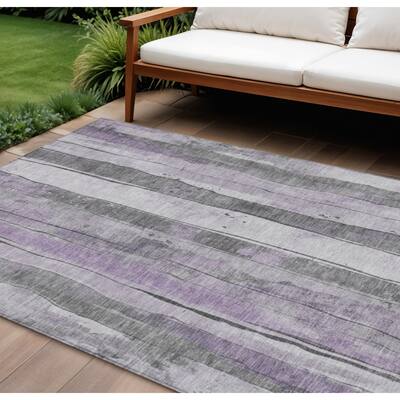 HomeRoots Striped Transitional Rectangle Outdoor Rug