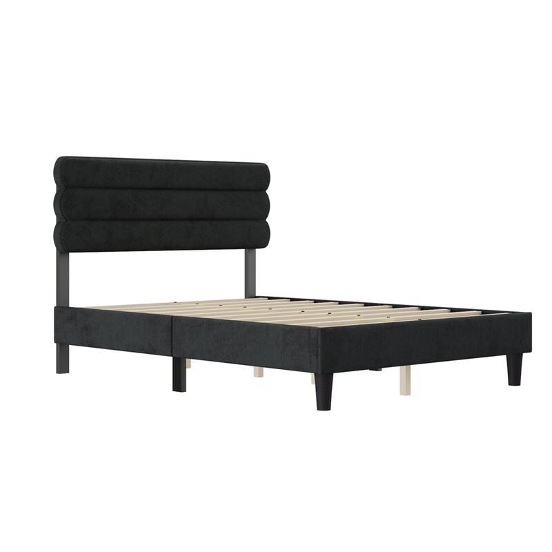 Queen Size Sturdy Platform Bed with Wooden Slats Support and Headboard