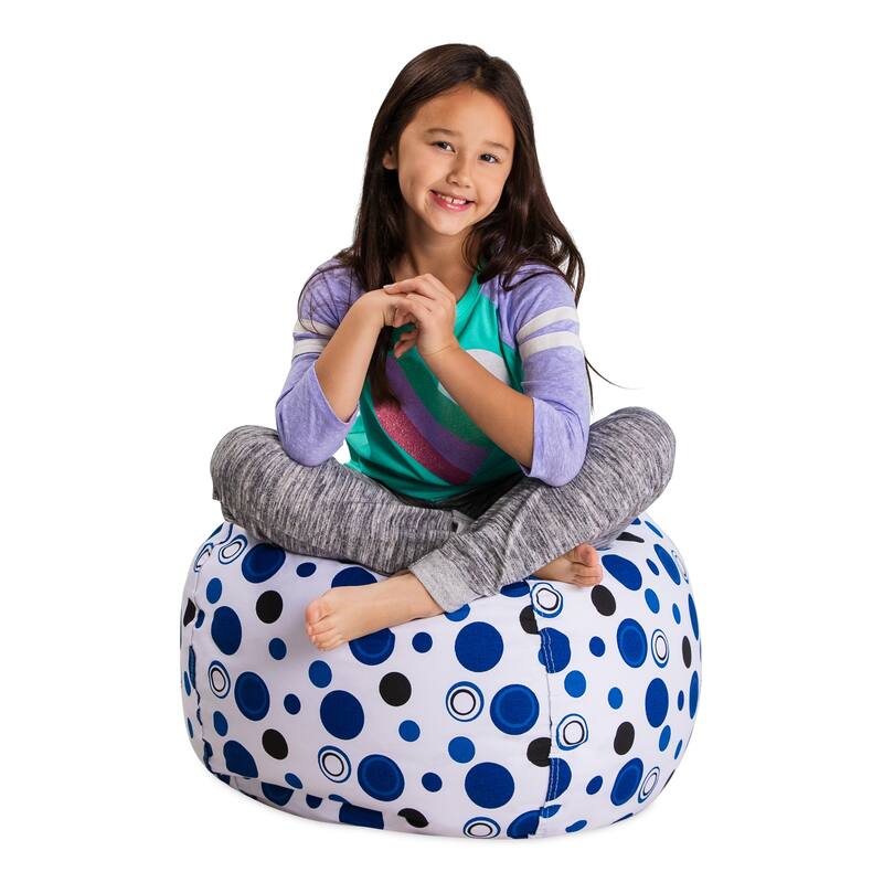 Kids' Stuffed Animal Storage Bean Bag Chair Cover or Toy Organizer - 27 Inches Medium - Canvas Bubbles Blue and White