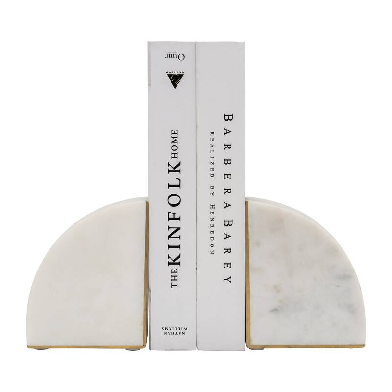 Set of Two Bookends 8" Set of White Marble Decorative Pie Bookends For Home or Office Gifts for Book - 4" x 2" x 5"