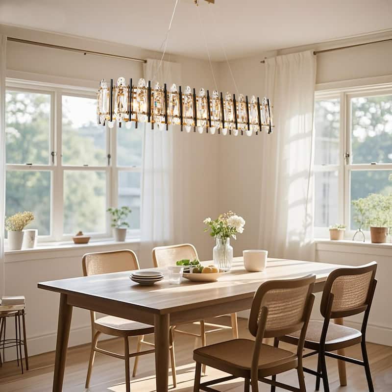 Modern 5-Light 41" W Crystal Linear Chandelier Black Gold Kitchen Island Lights - W 40.7" x H 7" x D 10"