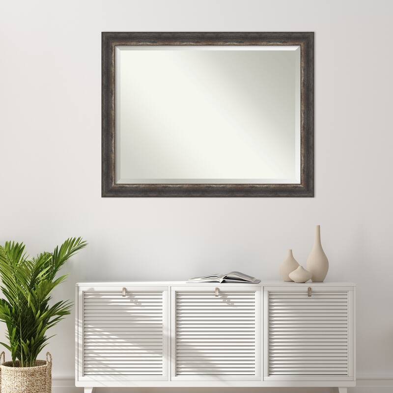 Beveled Bathroom Wall Mirror - Bark Rustic Char Frame