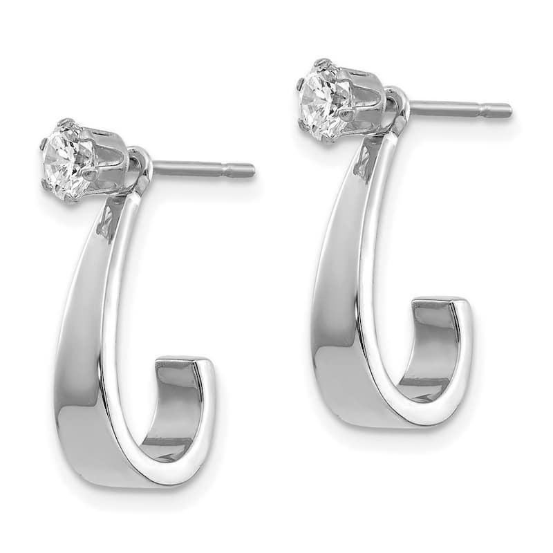 Curata 14k White Gold Solid Polished Surgical steel post J Hoop Jacket CZ Cubic Zirconia Earrings -