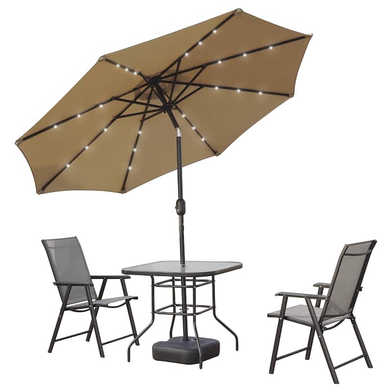 Sierra 9 ft Patio Tilt & Crank Patio Table Market Umbrella With Solar LED for Summer Beach Backyard
