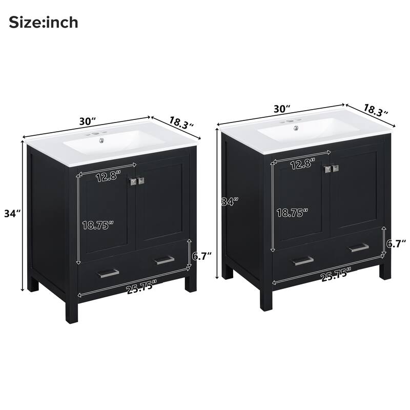 60" Bathroom Vanity Set with Double Vanities (Separate), Double Ceramic Sinks, Storage Shelf, and Divided Drawers