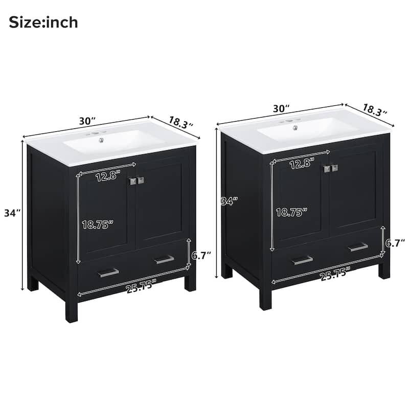 GDFStudio - Aurora Wood & Ceramic Bathroom Vanity Set with Sink and Divided Drawers