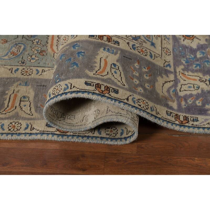 Light Blue Floral Tabriz Persian Area Rug Hand-Knotted Wool Carpet - 6'5"x 9'5"