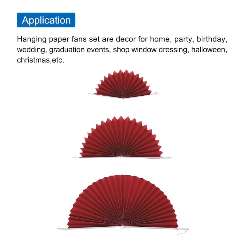 Hanging Paper Fans Party Set 6Pcs Decoration for Home Birthday Wedding - Wine Red