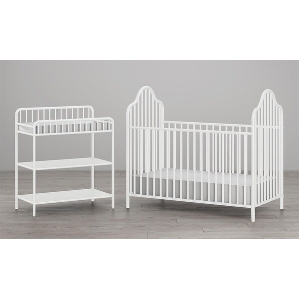 white crib and changing table set