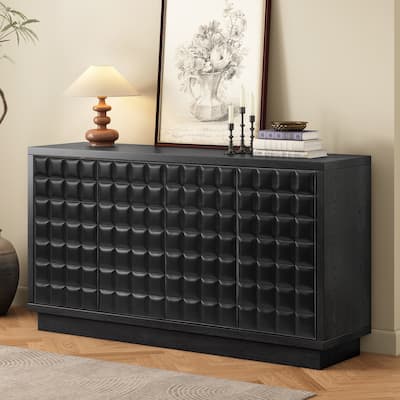 Christopher Knight Home - Voss 4 Door Storage Cabinet with 3D Geometric Doors and Metal Trim