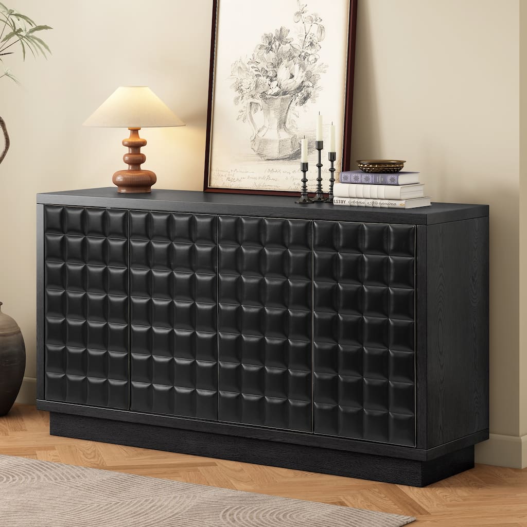 Christopher Knight Home - Voss 4 Door Storage Cabinet with 3D Geometric Doors and Metal Trim