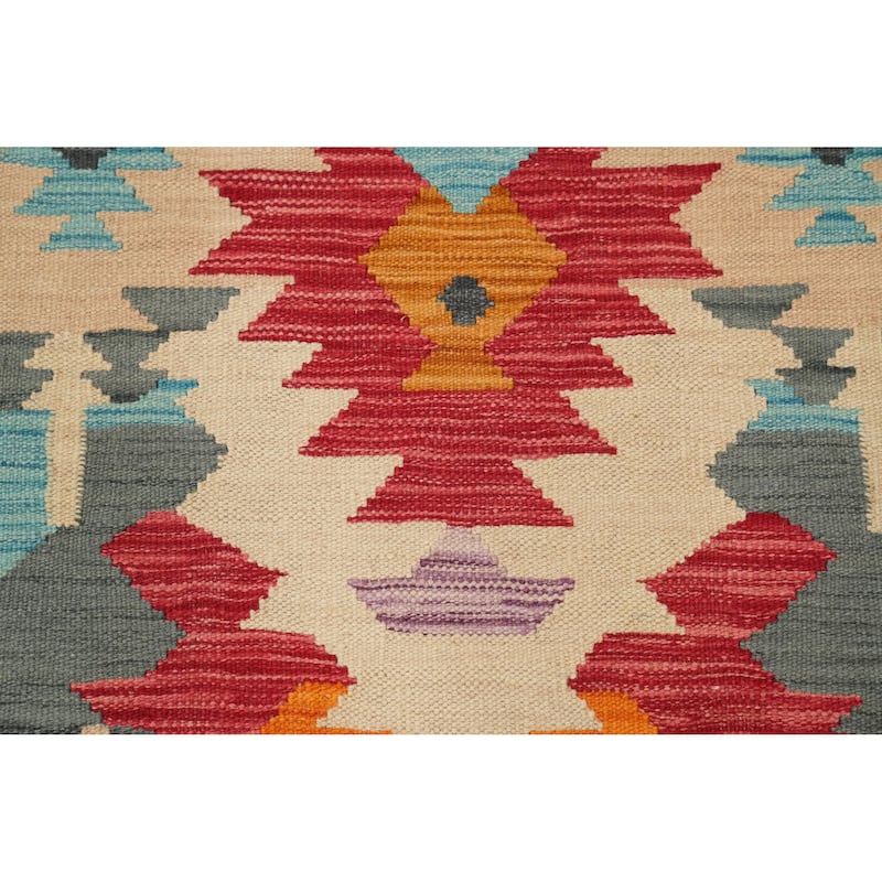 Hand Woven Oriental 100% Wool Carpet Southwestern Tribal Multi-Colored Kilim Runner Rug - 8' 0'' X 2' 0''
