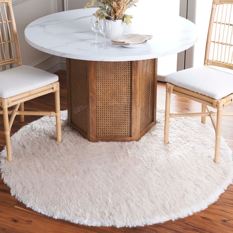 SAFAVIEH Handmade Nataly Shag Danara 2.5-inch Thick Rug - 3' Round - Ivory