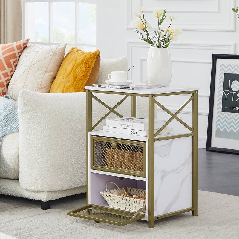 VECELO Night Stand, End Side Table with Storage Space and Door,Modern Nightstands for Living Room,Bedroom