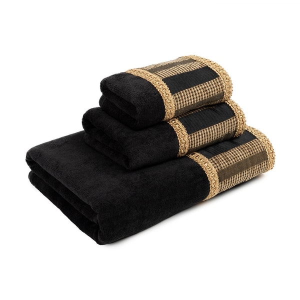 Sherry Kline Charming Black 3piece Decorative Towel Set, Jacquard