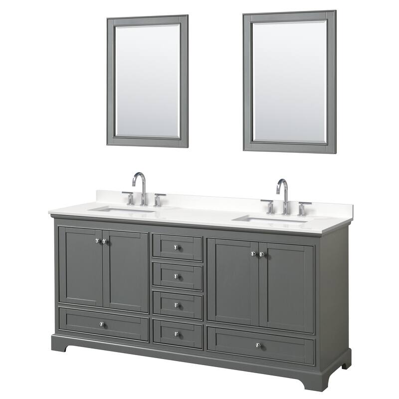 Deborah 72-inch Double Vanity, Quartz Top, 24-inch Mirrors - Dark Gray, Chrome Trim, White Quartz Top