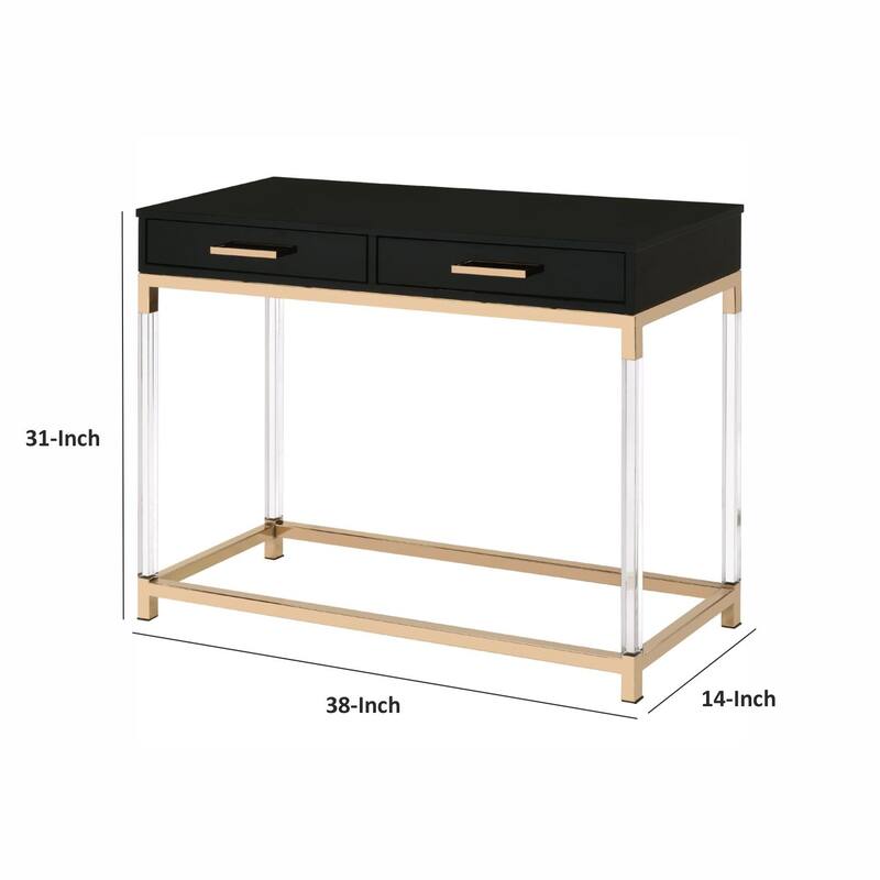Metal Base Framed Console Table, Black and Gold