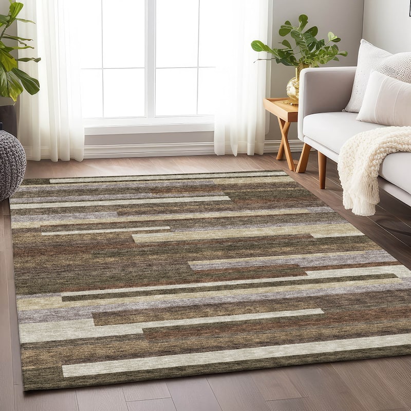 Premium Washable Super Soft Stripes Stacked Mayfield Rug - Brown - 8' x 10' - Rectangle