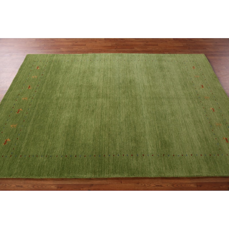 Hand Knotted Oriental 100% Wool Carpet Tribal Animal Pictorial Green Gabbeh Area Rug - 7' 6'' X 5' 2''