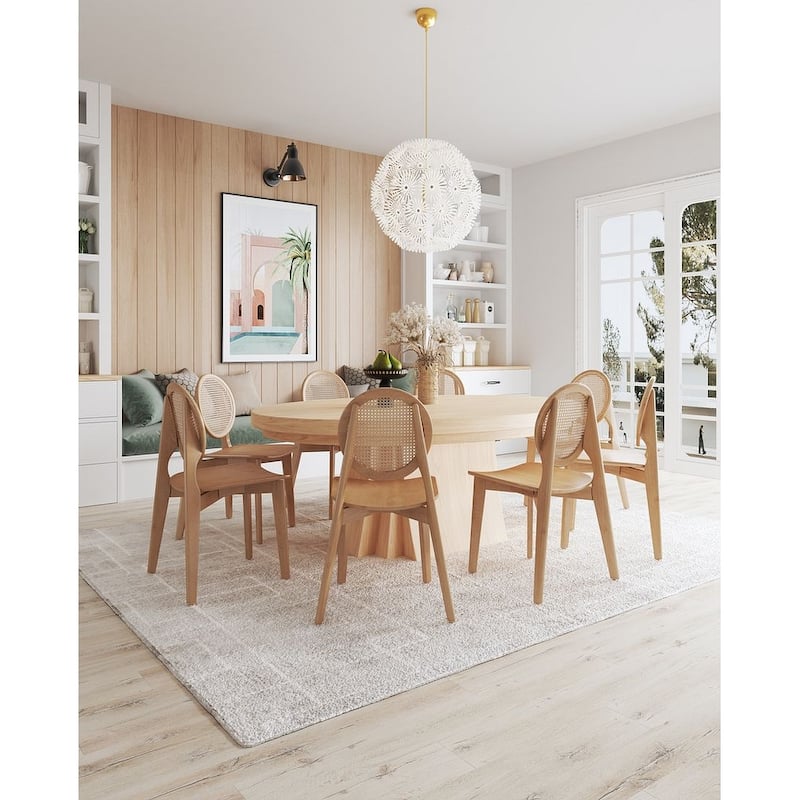 Manhattan Comfort Versailles Round Dining Chair in Black and Natural Cane - Set of 2