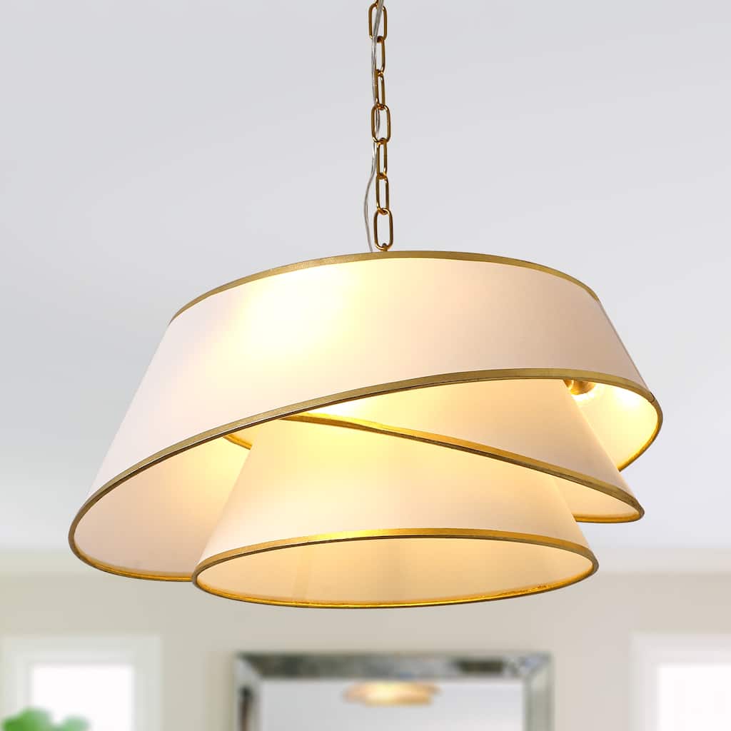 Bella Depot 24" Modern Golden Fabric Pendant Light for Dining Room Bedroom Adjustable Vintage Chandelier