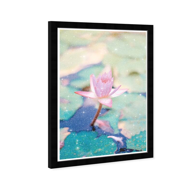 Wynwood Studio Prints Floral and Botanical Sparkling Lotus Pink and Light Pink Glam Wall Art Canvas Print