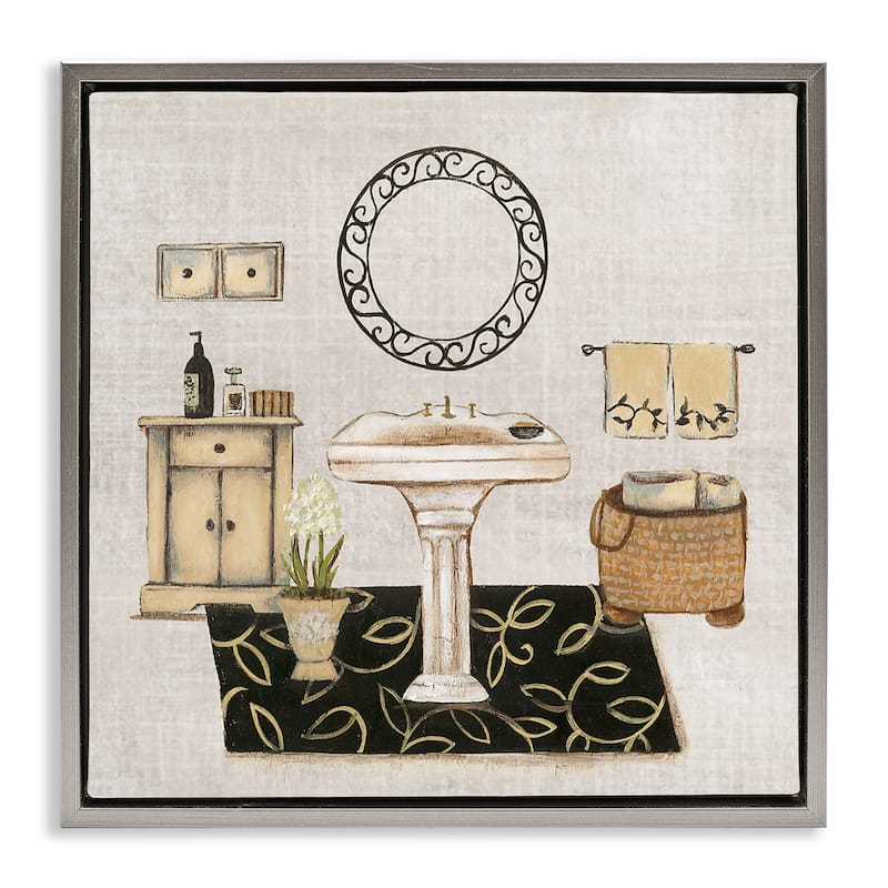 Stupell Vintage Luxurious Bathroom Framed Floater Canvas Wall Art Design By Janet Tava - 25 x 25 - Grey