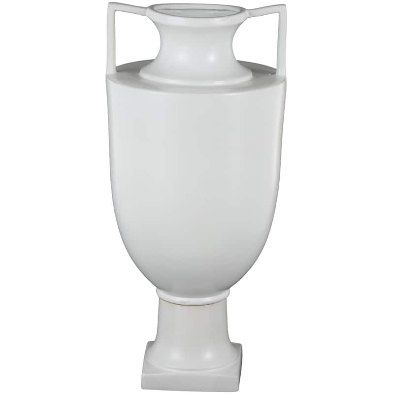 Ceramic Fluted Urn Shaped Vase with Handles - Black or White - Roche River Decor - White
