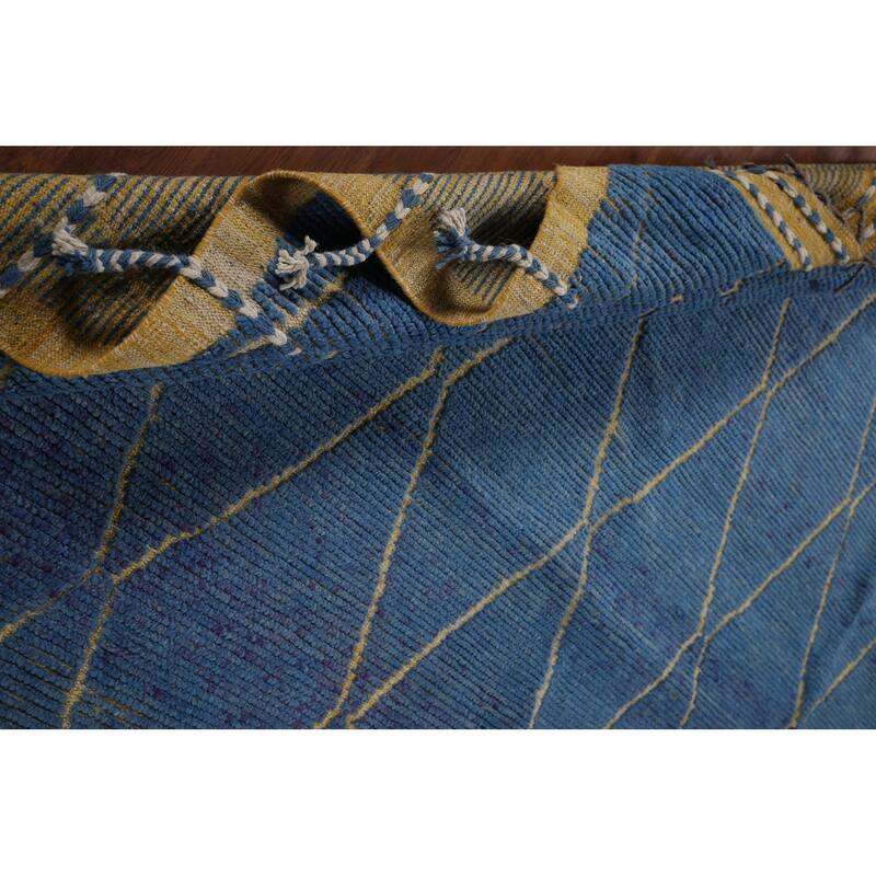 All-Over Trellis Blue Moroccan Area Rug Handmade Wool Carpet - 8'11"x 12'10"