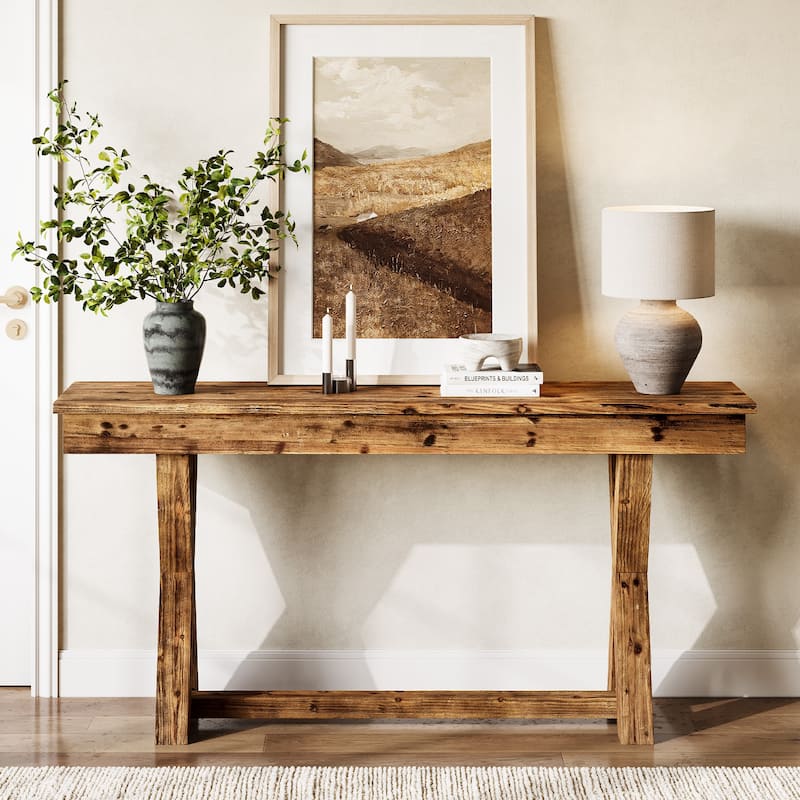 63" Farmhouse Entryway Table with X-Shaped Legs - /