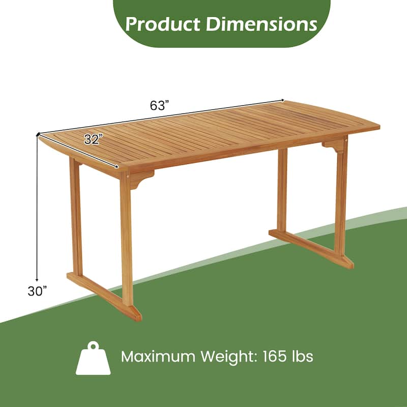 63 Inch Acacia Wood Patio Outdoor Dining Table with Slatted Top Perfect for 6 Seats - 63" x 32" x 30"
