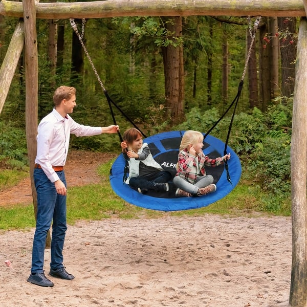 ALEKO Outdoor 47 Saucer Platform Nest Swing with Adjustable Hanging Ropes  Blue - On Sale - Bed Bath & Beyond - 34803443