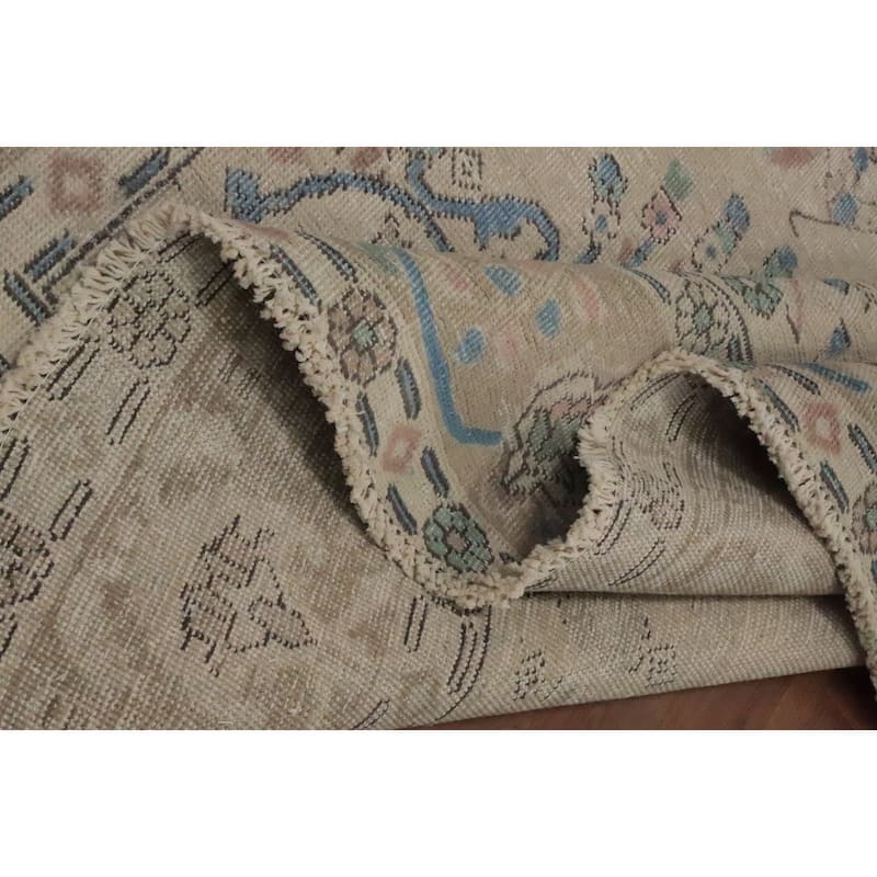 Hand Knotted Oriental 100% Wool Carpet Traditional Floral Beige & Ivories Tabriz Area Rug - 11' 0'' X 7' 10''