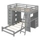 preview thumbnail 7 of 34, Twin Over Twin Bunk Bed with LED Lights & USB Ports, Grey, with Storage