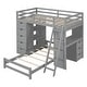 preview thumbnail 7 of 34, Twin Over Twin Bunk Bed with LED Lights & USB Ports, Storage Drawers, Shelves, Desk, and Safety Rails for Kids' Room, Grey