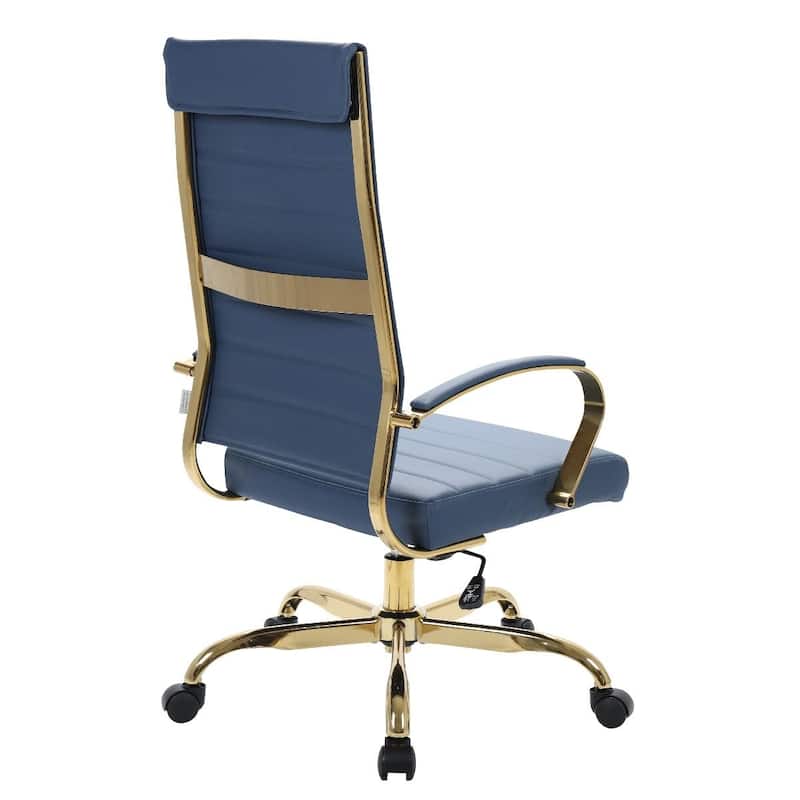 LeisureMod Benmar High-Back Leather Office Chair With Gold Frame - Red - 24.5"Dx22.5"Wx46"H