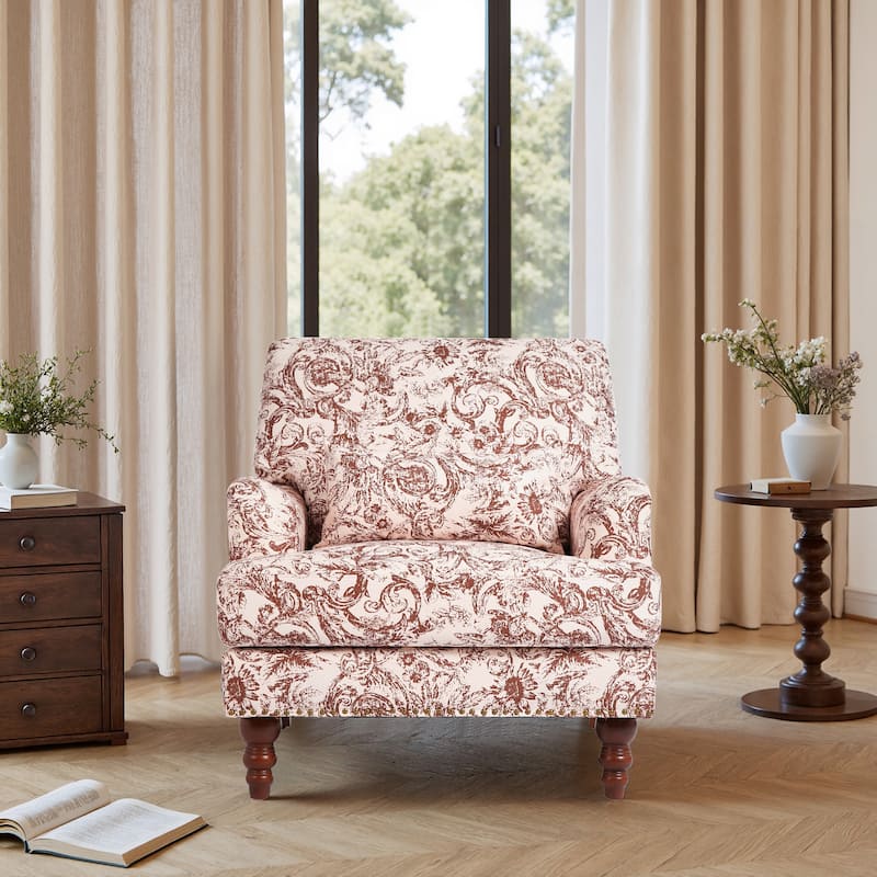 Mid Century Chenille Upholstered Accent Chair with Nailhead Trim