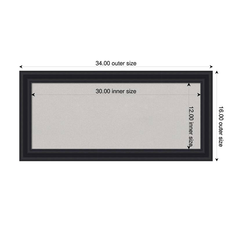 Dalat Black Framed Cork Board - Bulletin Board, Organization Board, Pin Board - Grey - 34 x 16 in