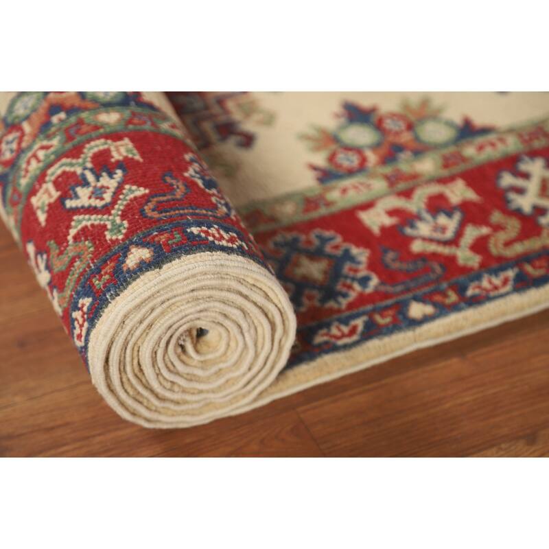 Kazak Runner Rug Hand-Knotted Beige Wool Carpet - 2'8" x 25'8"