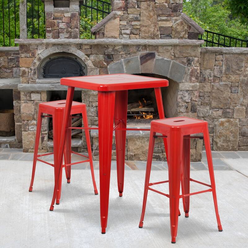 4 Pack 30" High Backless Metal Indoor-Outdoor Barstool with Square Seat - Red