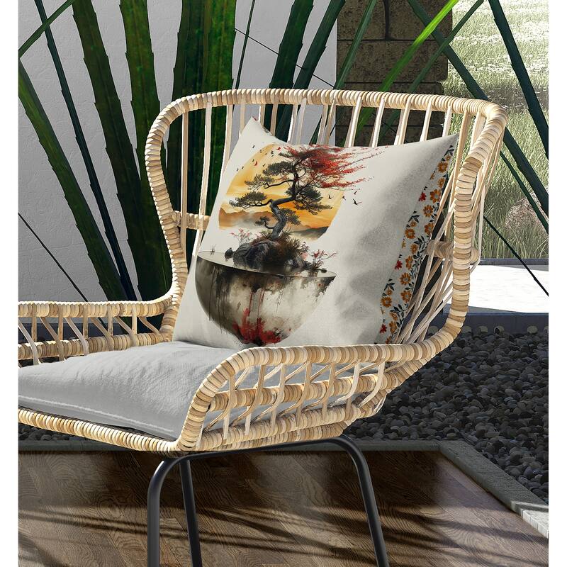 Blossom Bliss Bodhi Indoor/Outdoor Reversible Throw Pillow Peach and Orange